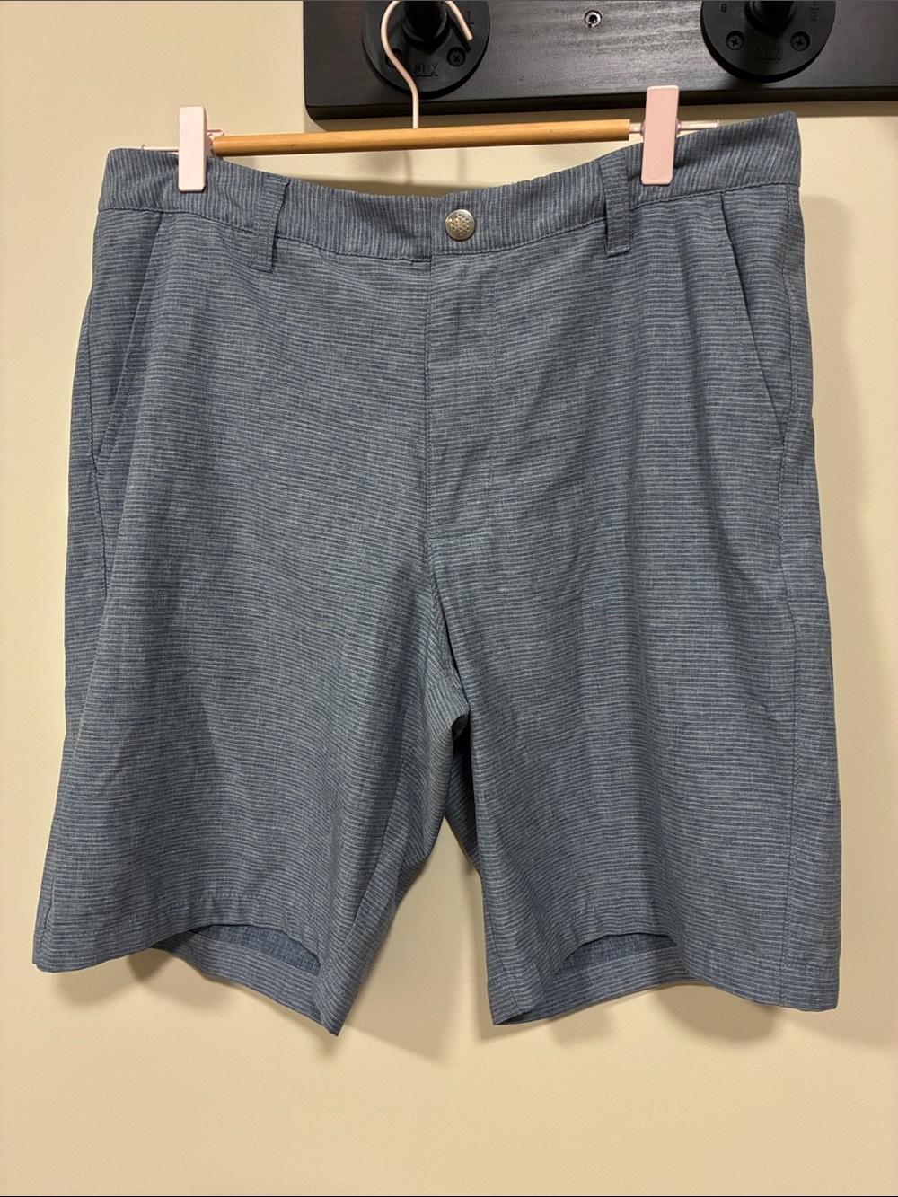 George Light Blue Micro-Stripe Flat Front Shorts size 32